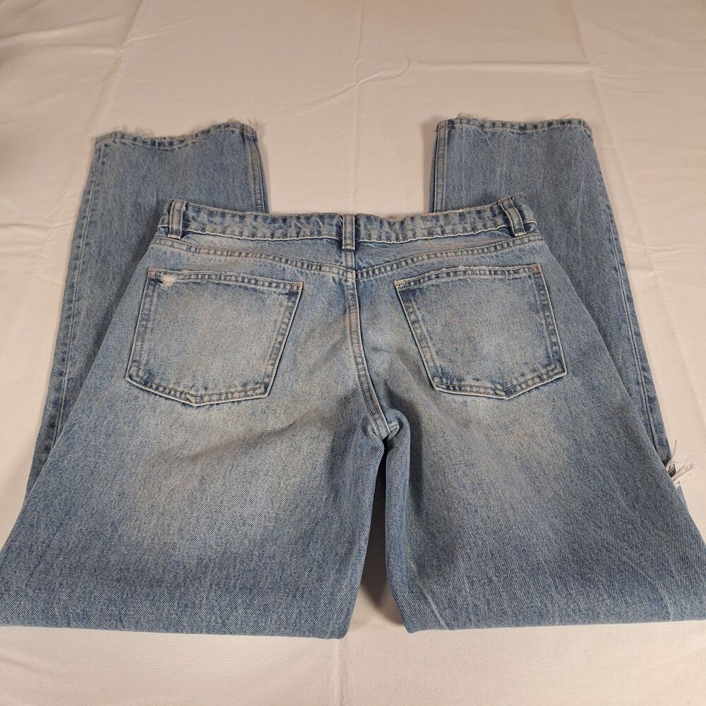Zara Light Acid Wash Distressed High Rise Straight Leg Jeans Button Fly Size 8 - Picture 12 of 15